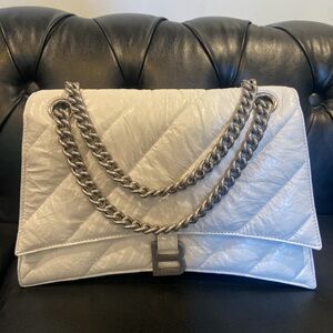 Balenciaga Cream Quilted Leather Shoulder Bag with Silver Chain